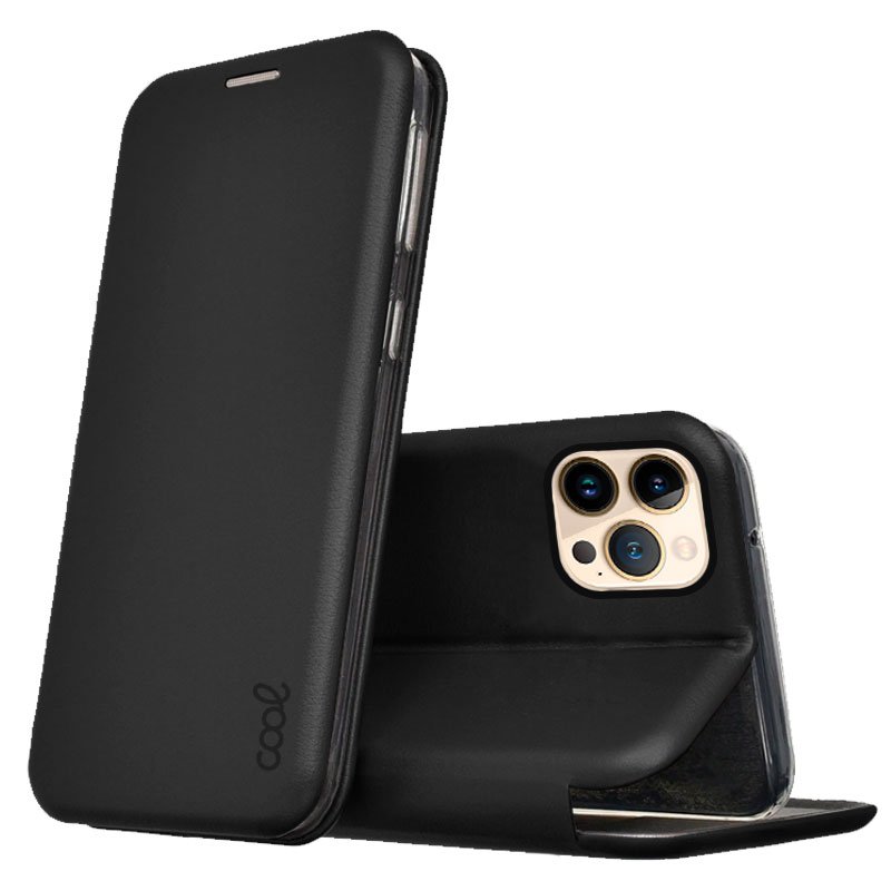 Premium Black Leather Flip Wallet Case for iPhone